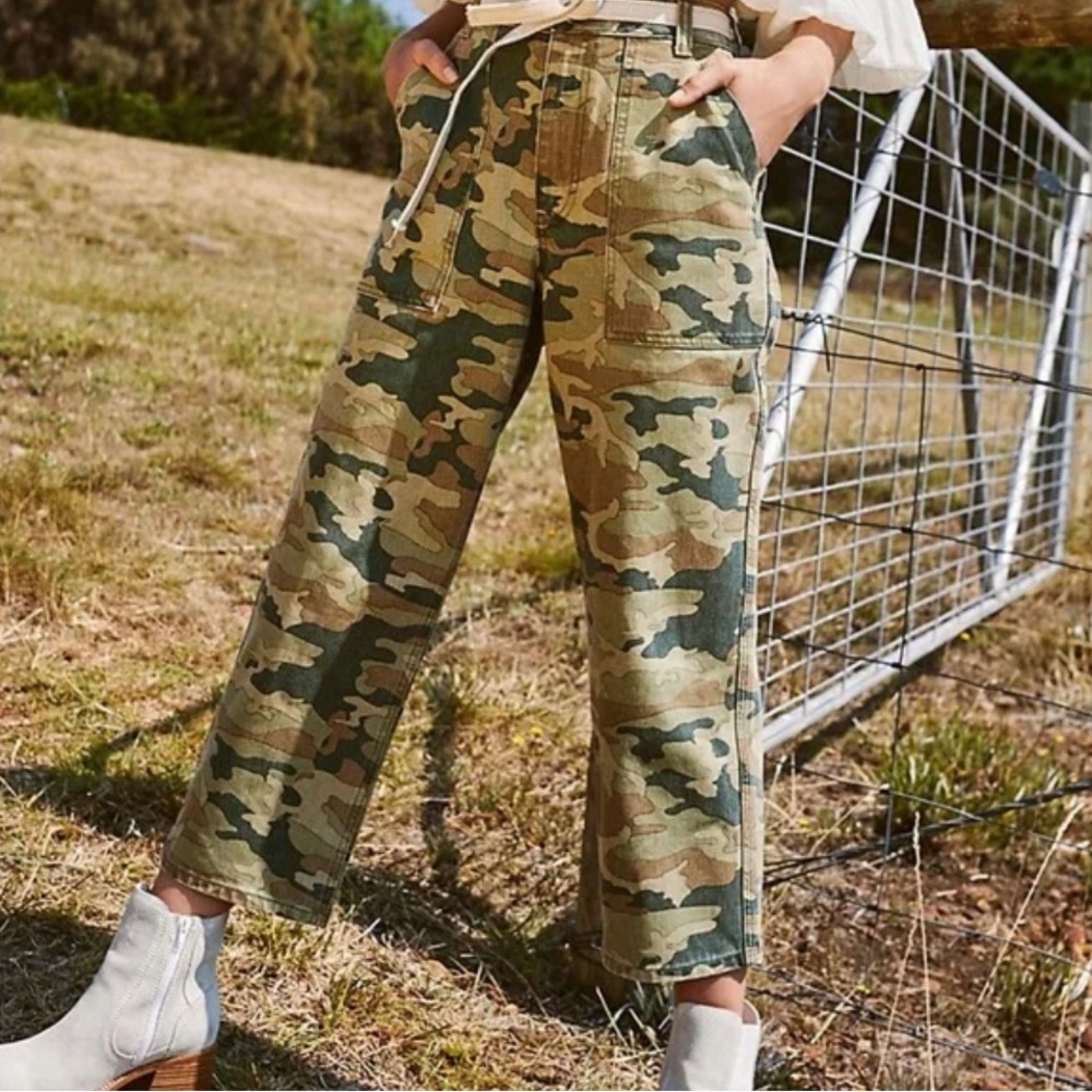 Free People Remy Green Camo High- Waisted Jeans